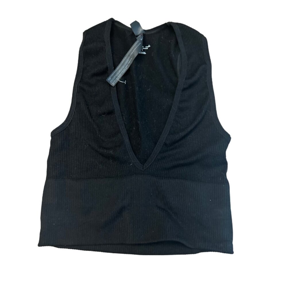 Urban Outfitters Ribbed Crop Top V Neck Black Small